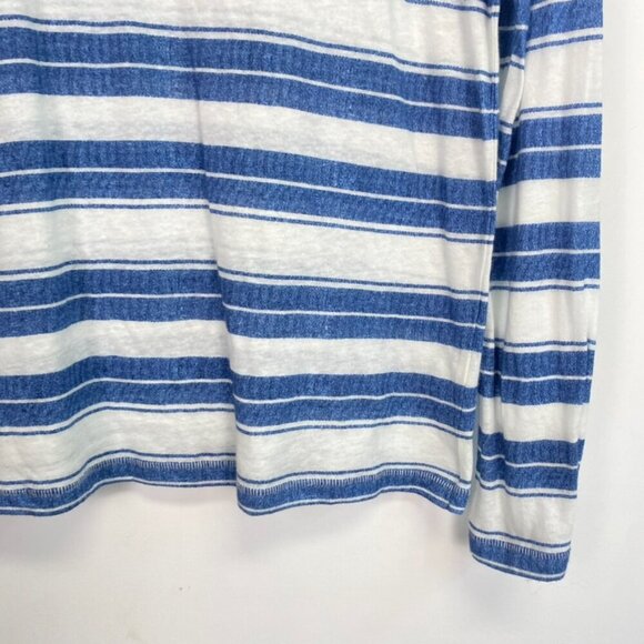 Benson Blue and White Striped Linen Blend Long Sleeve Top - Picture 4 of 8